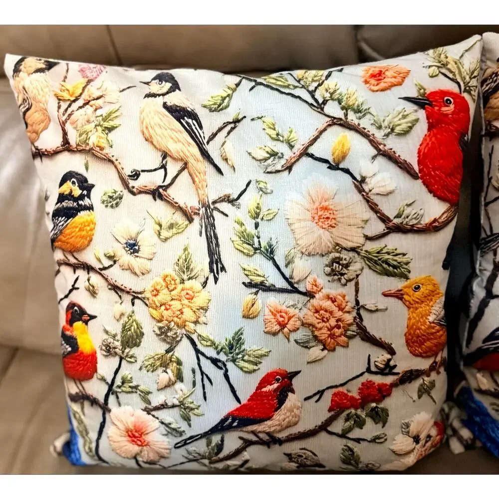 Lomsoe 2 pcs Vintage Bird Flower Berry pillows NEW 18 X 18